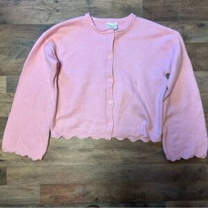 willow & wind pastel pink scalloped / lettuce edge button up cardigan